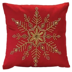 16" Embroidered Bead Snowflake Square Christmas Throw Pillow