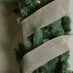 Faded Green And Brown Burlap Christmas Wired Craft Ribbon 2.5
