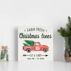 8" Farm Fresh Christmas Trees Wooden Wall Sign With Plaid Trim