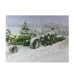 Fiber Optic And Led Lighted Merry Christmas Tractor Canvas Wall Art 12" X 15.75"