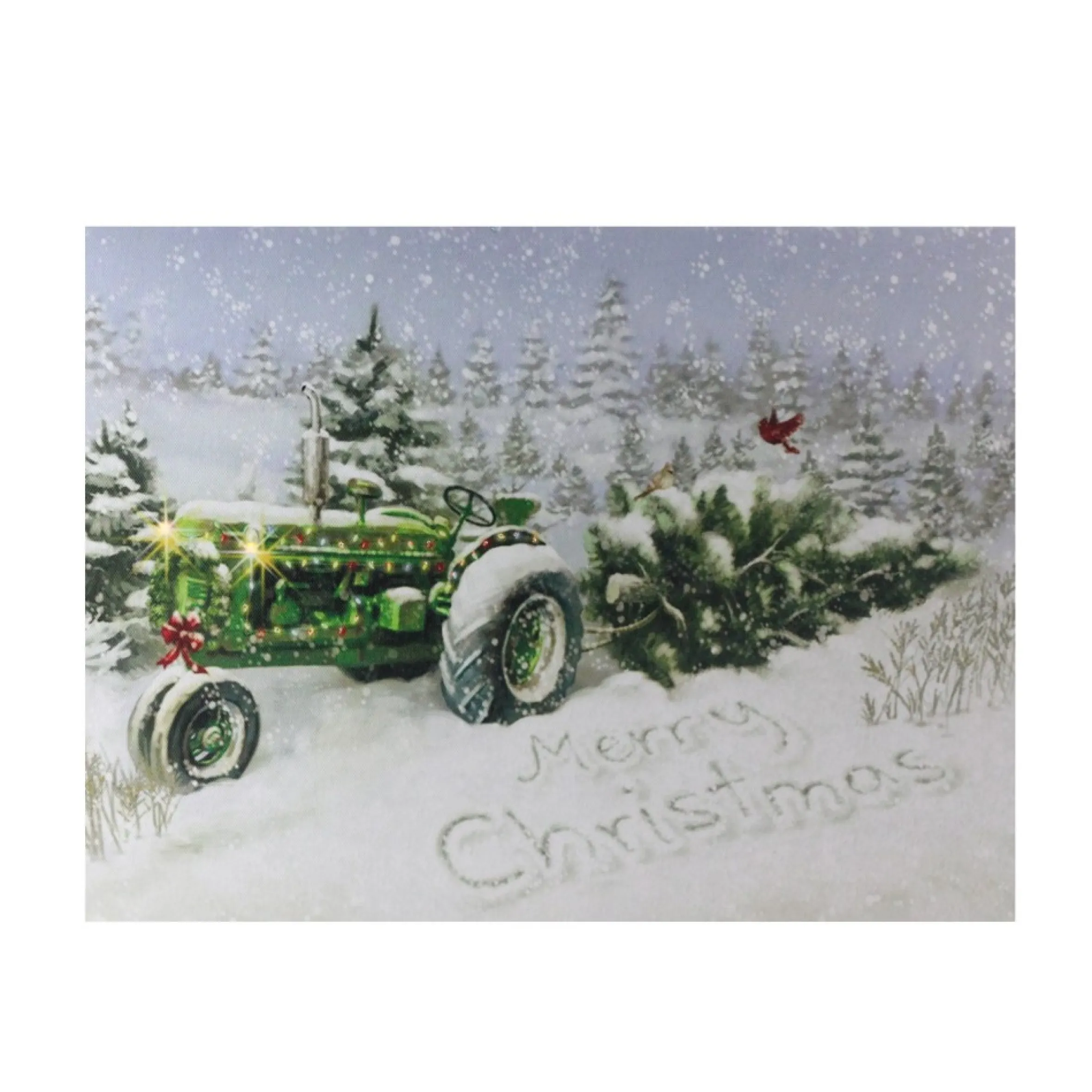 Fiber Optic And Led Lighted Merry Christmas Tractor Canvas Wall Art 12" X 15.75"