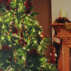 Fiber Optic And Led Lighted "Santa Checks His List" Christmas Canvas Wall Art 12" X 15.75"