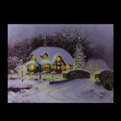 Fiber Optic And Led Lighted Snowy Christmas House Canvas Wall Art 12