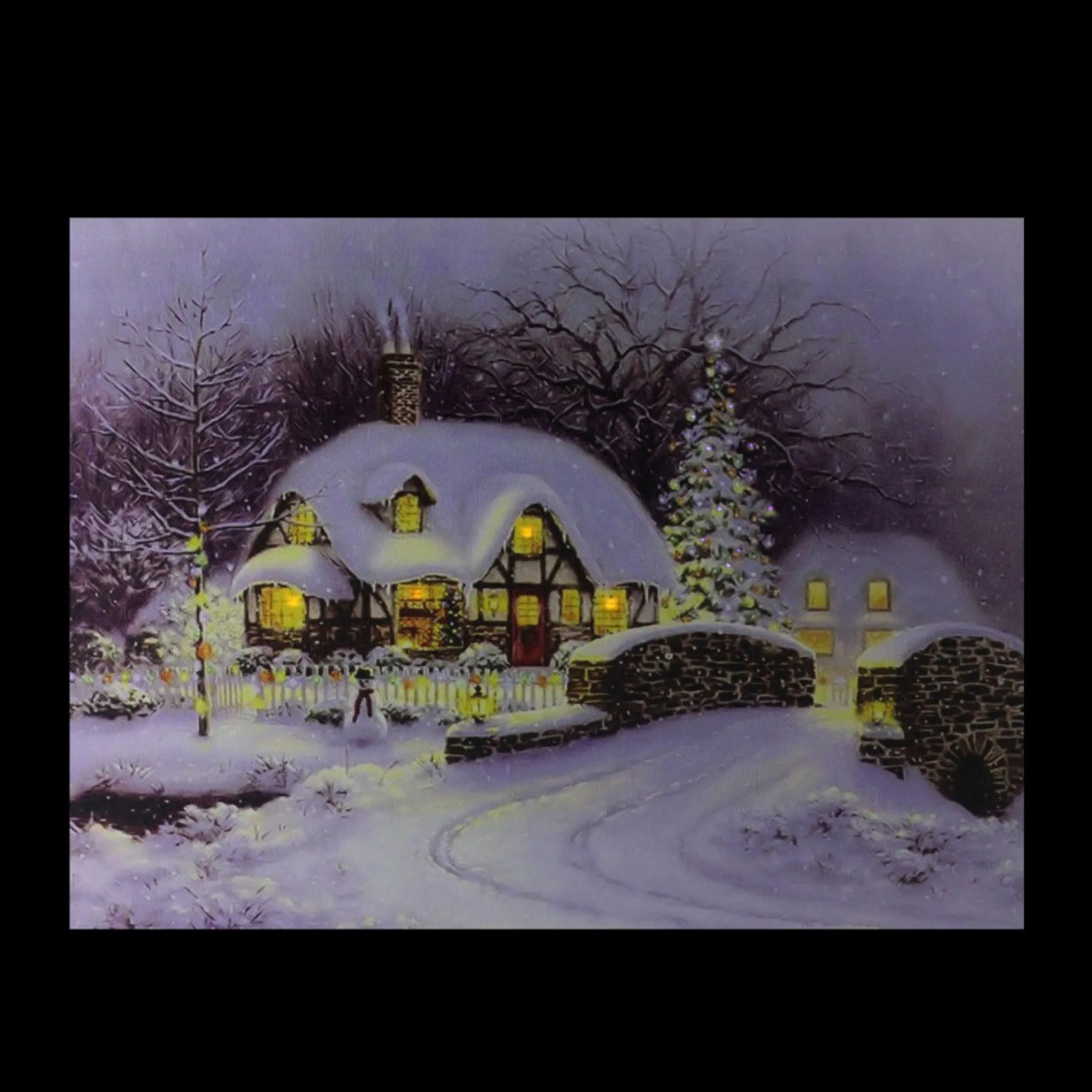 Fiber Optic And Led Lighted Snowy Christmas House Canvas Wall Art 12" X 15.75"