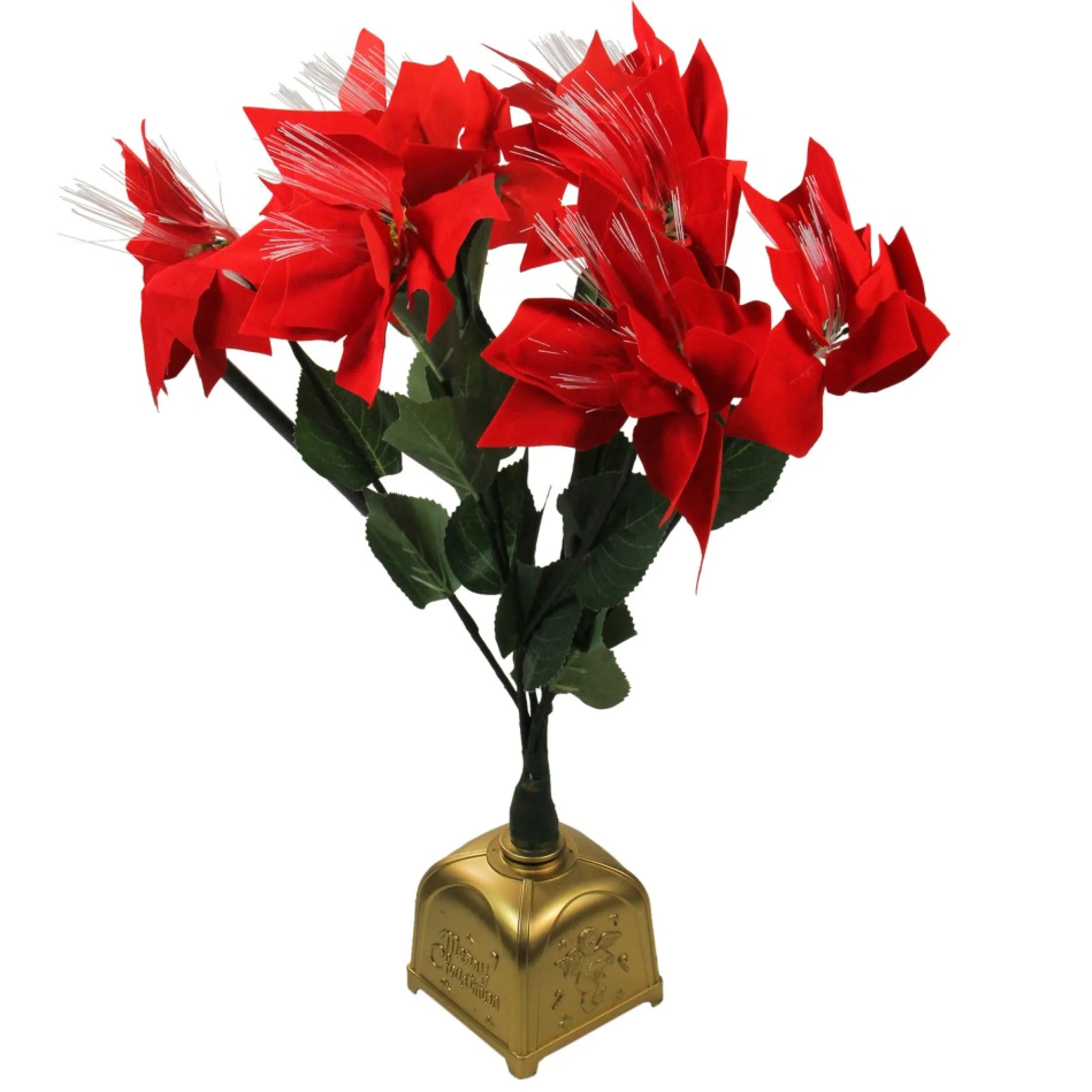 20" Fiber Optic Lighted Red Poinsettia Artificial Christmas Plant