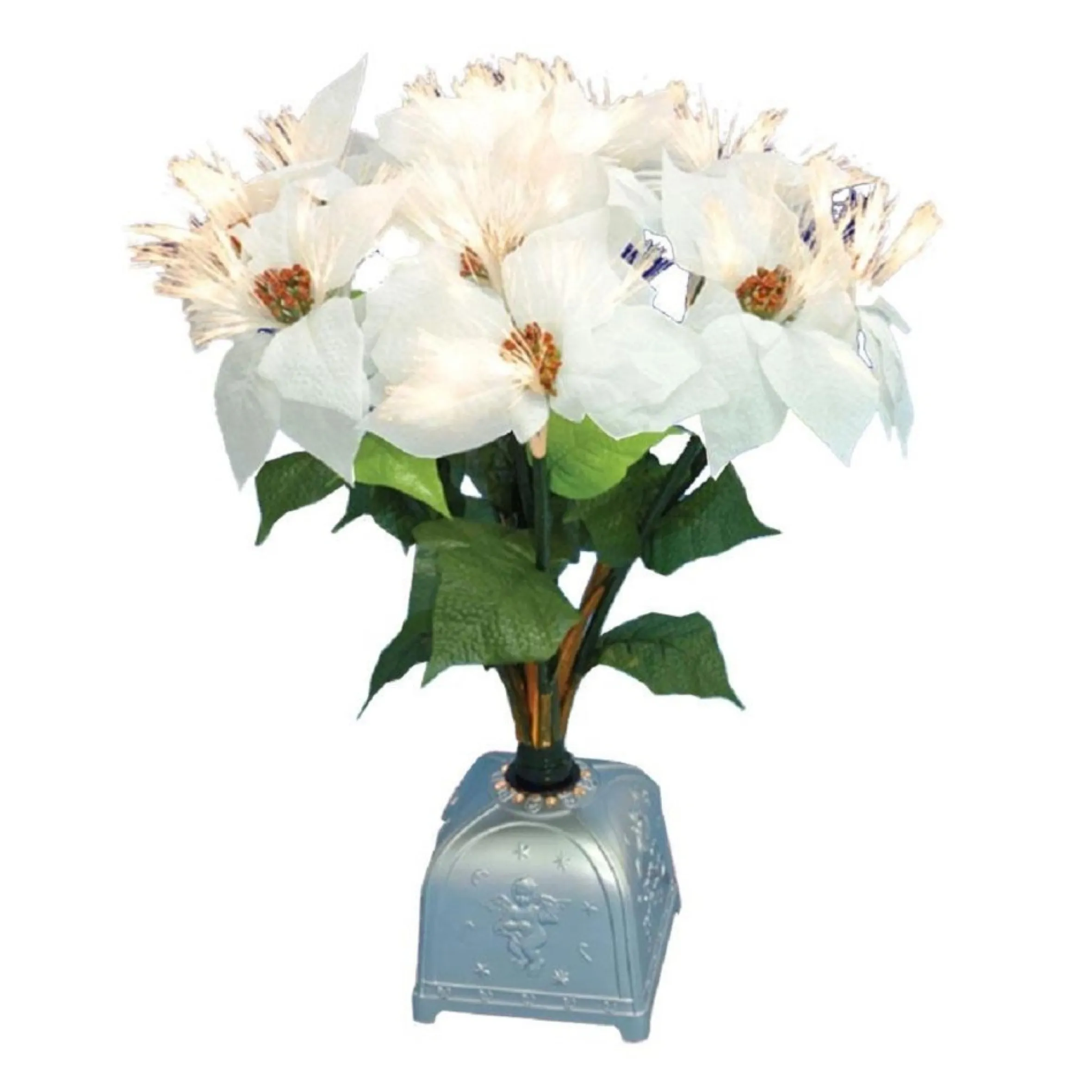 20" Fiber Optic Lighted White Poinsettia Artificial Christmas Plant
