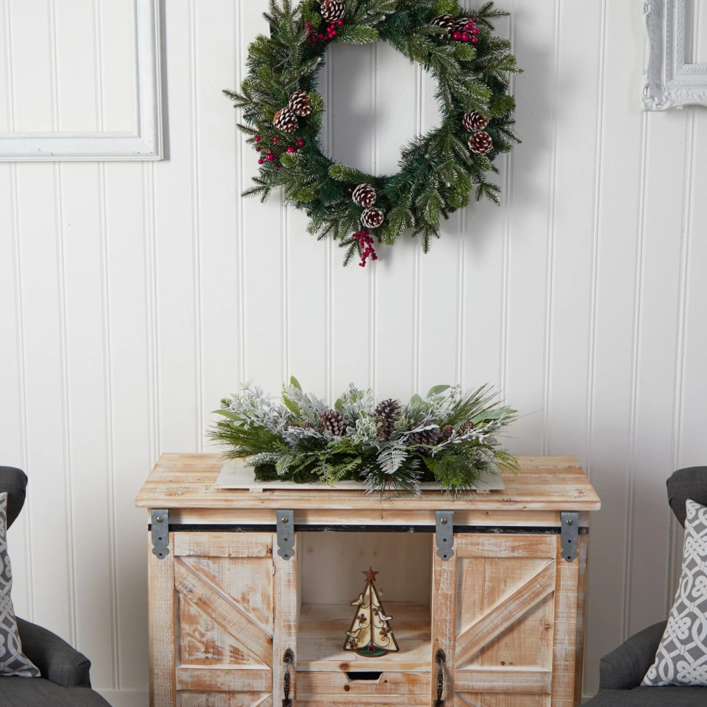 26" Flocked Artificial Christmas Arrangement