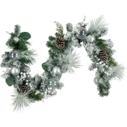 6' Flocked Pine Artificial Christmas Garland With Iridescent Ornaments, Unlit