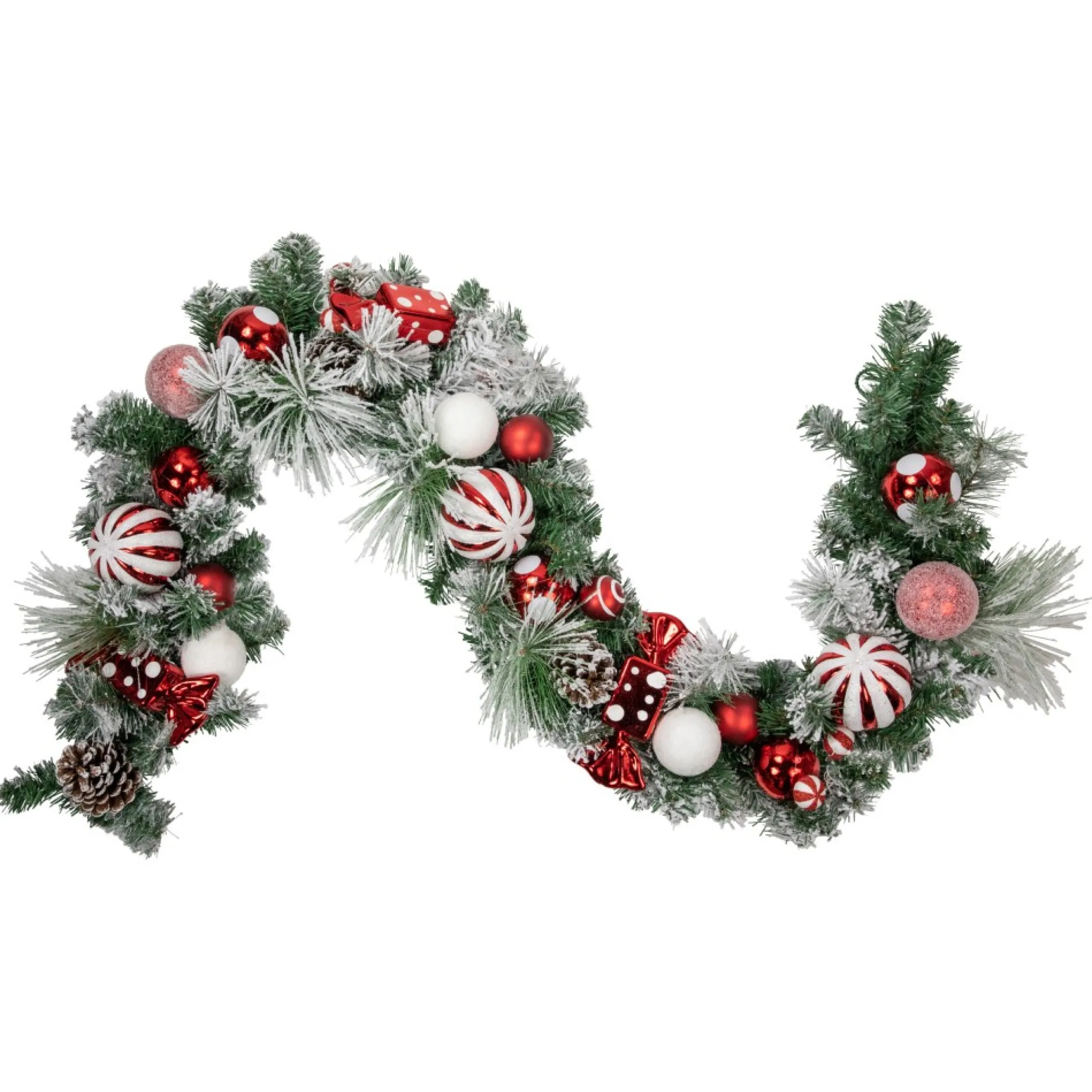 6' Flocked Pine Artificial Christmas Garland With Candy Ornaments And Pinecones