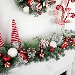 6' Flocked Pine Artificial Christmas Garland With Candy Ornaments And Pinecones