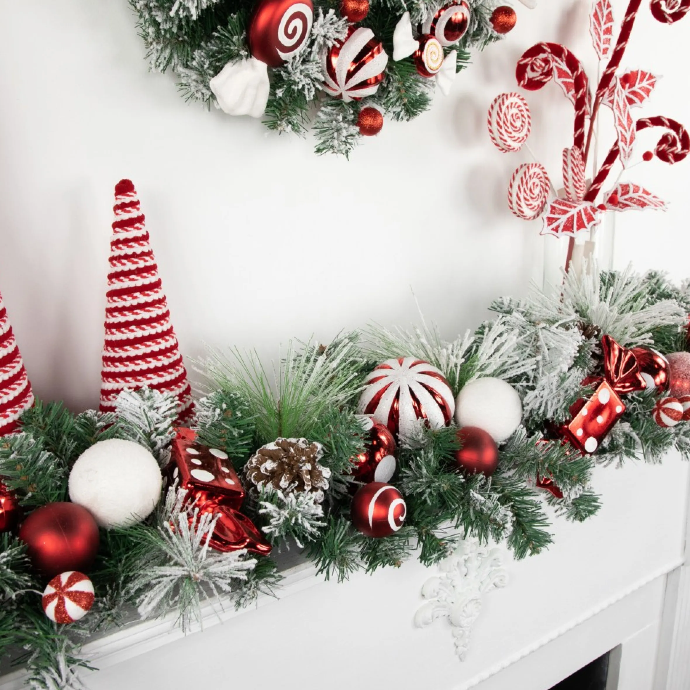 6' Flocked Pine Artificial Christmas Garland With Candy Ornaments And Pinecones