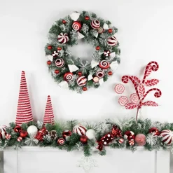6' Flocked Pine Artificial Christmas Garland With Candy Ornaments And Pinecones