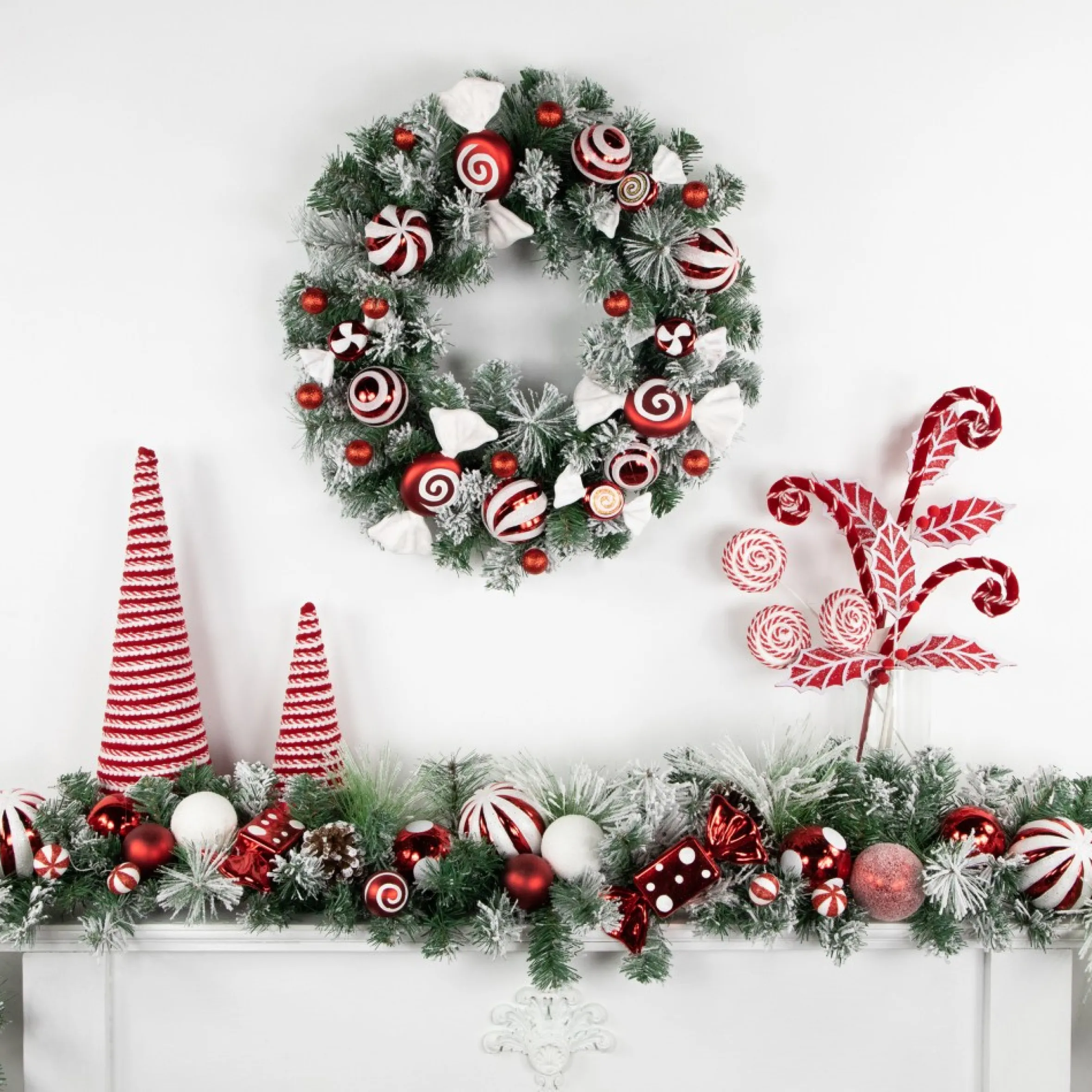 6' Flocked Pine Artificial Christmas Garland With Candy Ornaments And Pinecones
