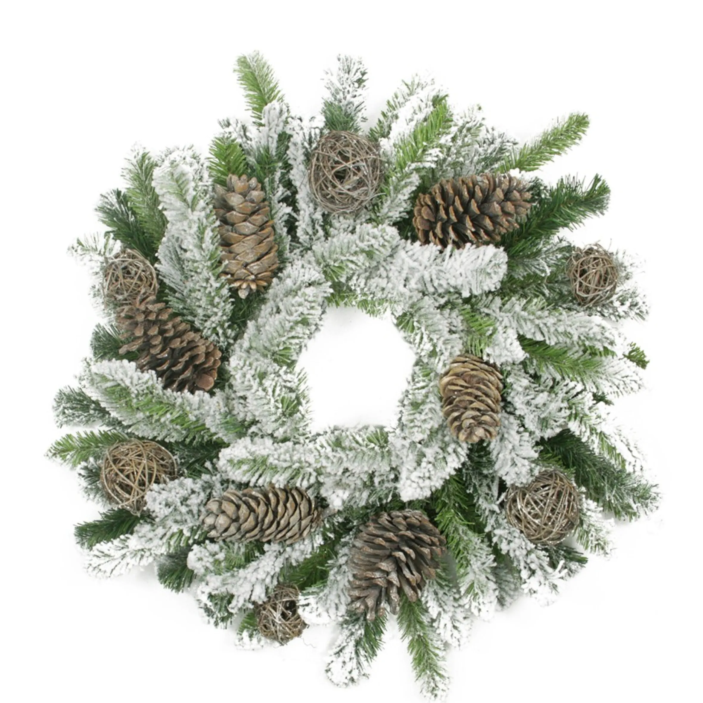 Flocked Pine Cone And Twig Ball Artificial Christmas Wreath - 24-Inch, Unlit