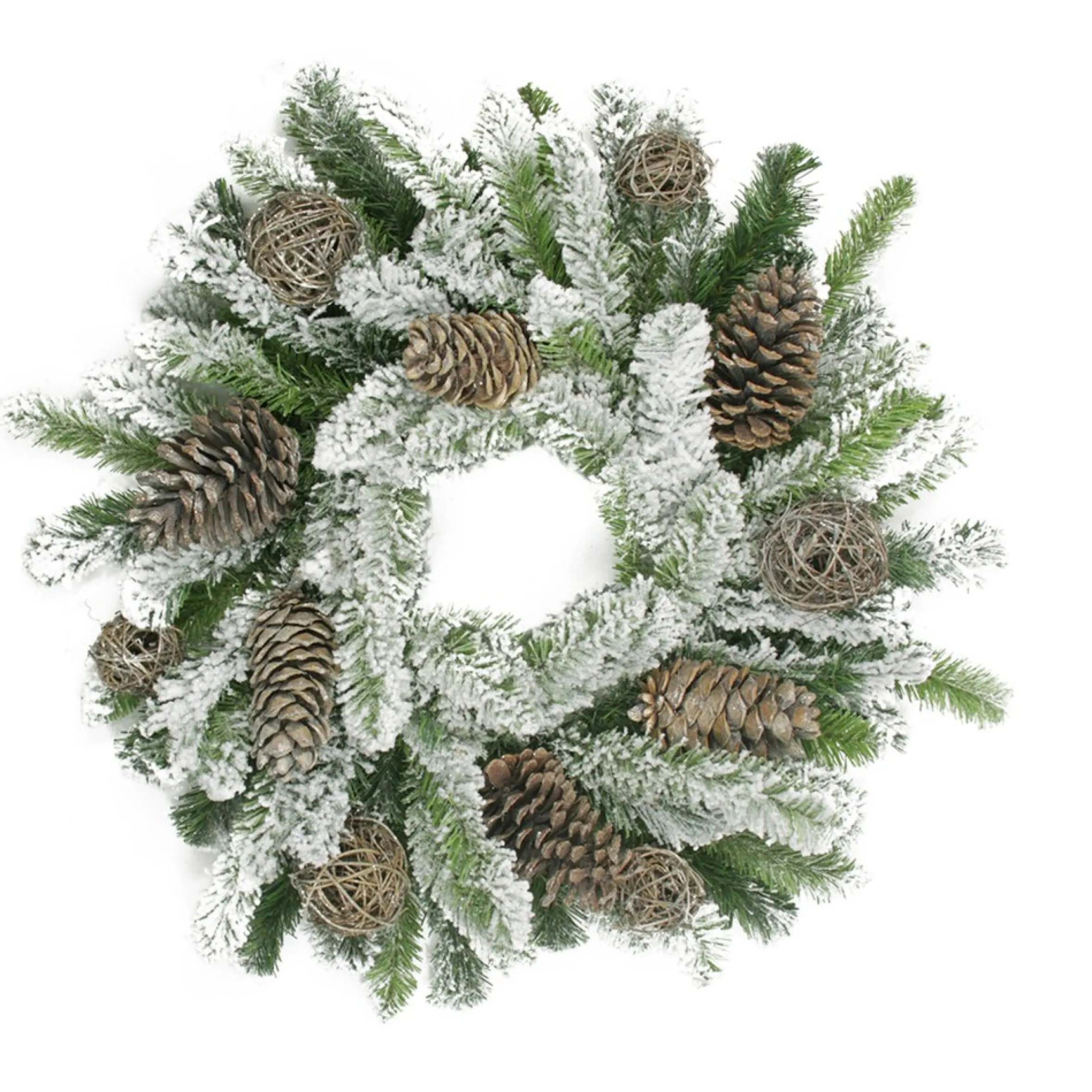 Flocked Pine Cone And Twig Ball Artificial Christmas Wreath - 24-Inch, Unlit