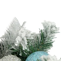 Flocked Pine With Teal And Silver Ornaments Artificial Christmas Wreath, 24-Inch, Unlit
