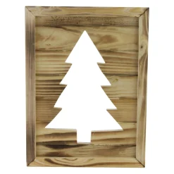13.75" Framed Wood Christmas Tree Cut Out Wall Hanging Decoration