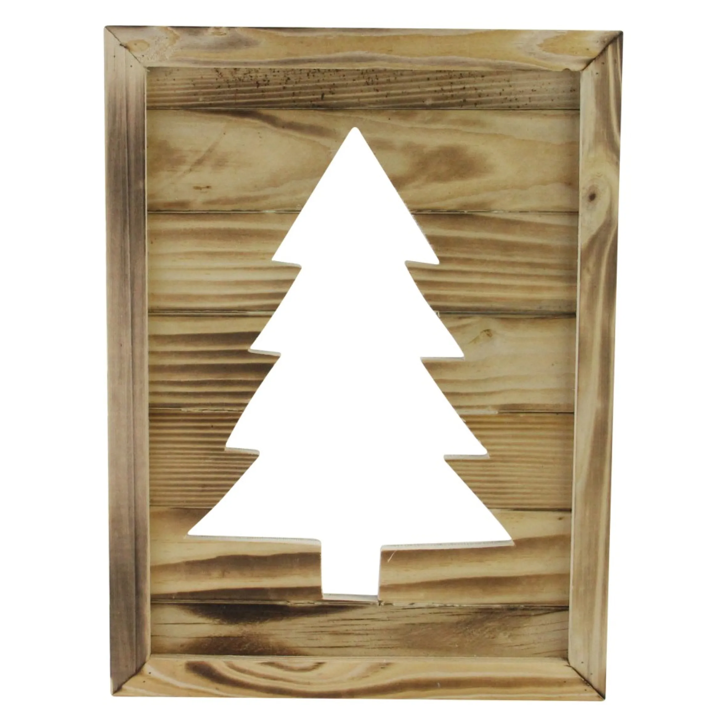 13.75" Framed Wood Christmas Tree Cut Out Wall Hanging Decoration