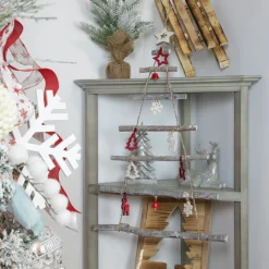 13.75" Framed Wood Christmas Tree Cut Out Wall Hanging Decoration