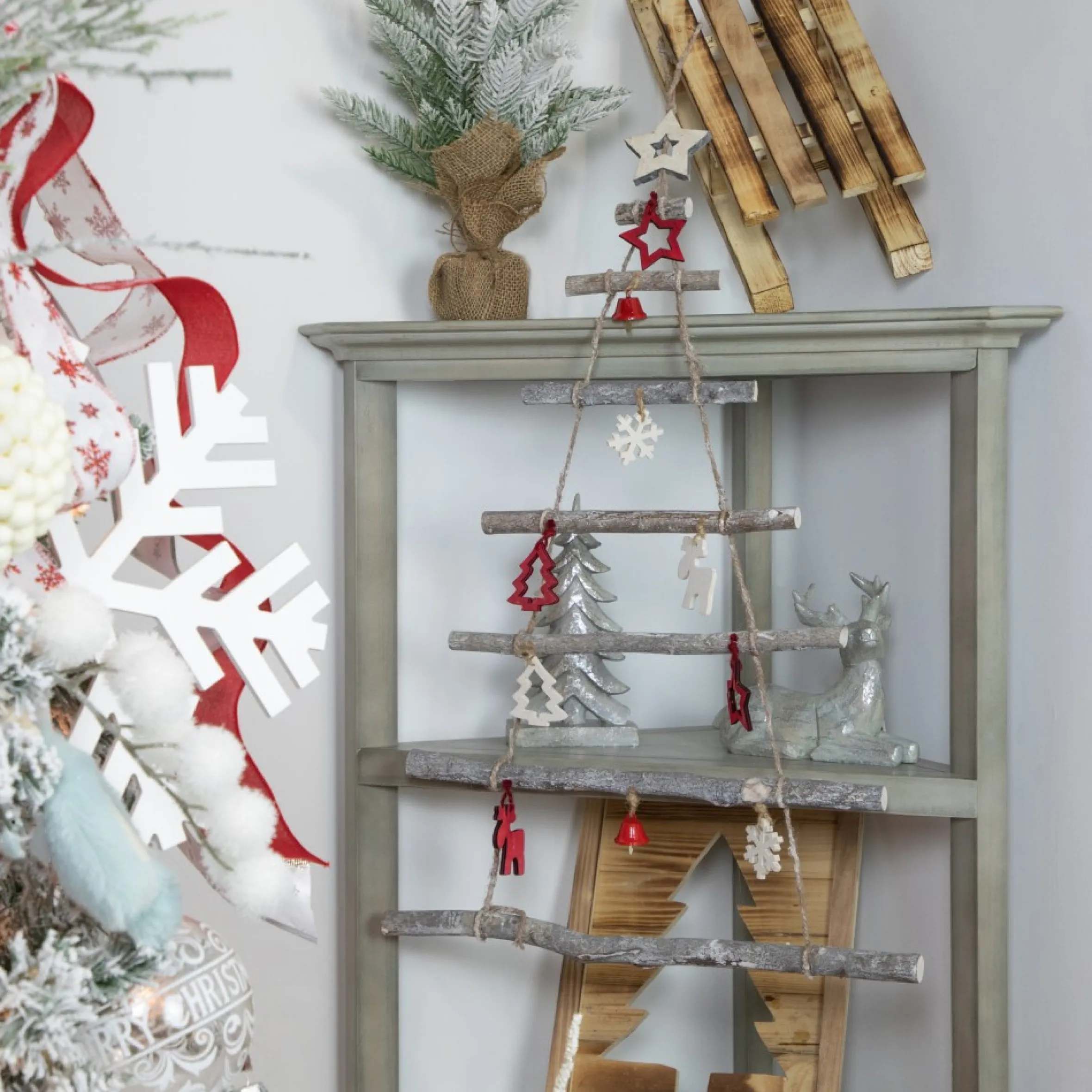 13.75" Framed Wood Christmas Tree Cut Out Wall Hanging Decoration