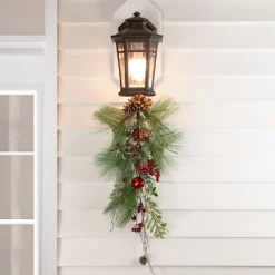 30" Frosted Berries And Pine Cones Artificial Christmas Teardrop Swag - Unlit