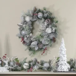 Frosted Cedar And Berries Artificial Christmas Wreath - 24-Inch, Unlit
