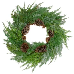 Frosted Cedar And Pine Cone Artificial Christmas Wreath, 26-Inch, Unlit