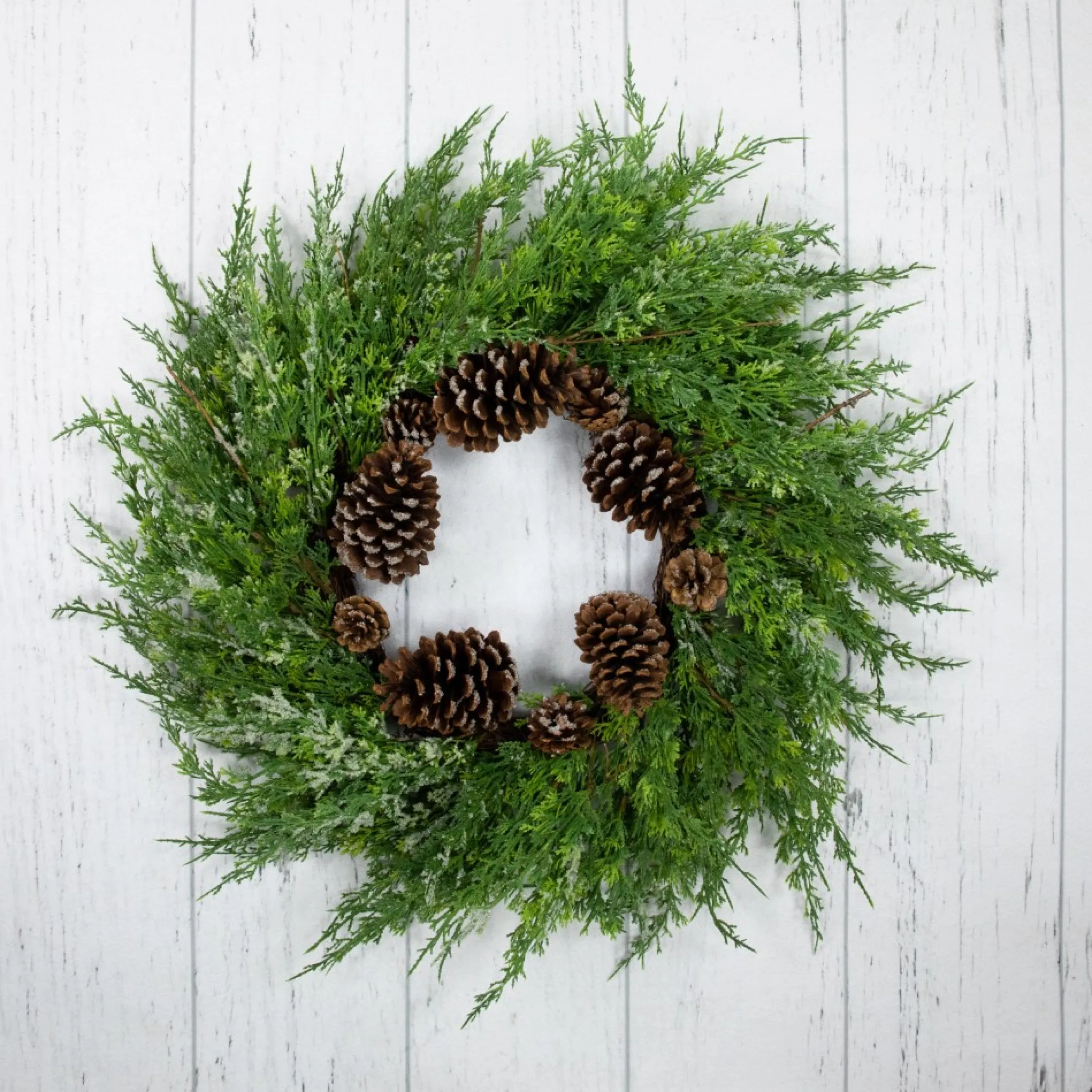 Frosted Cedar And Pine Cone Artificial Christmas Wreath, 26-Inch, Unlit