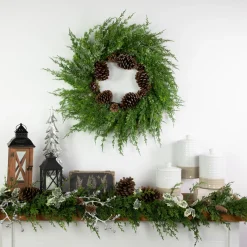 Frosted Cedar And Pine Cone Artificial Christmas Wreath, 26-Inch, Unlit