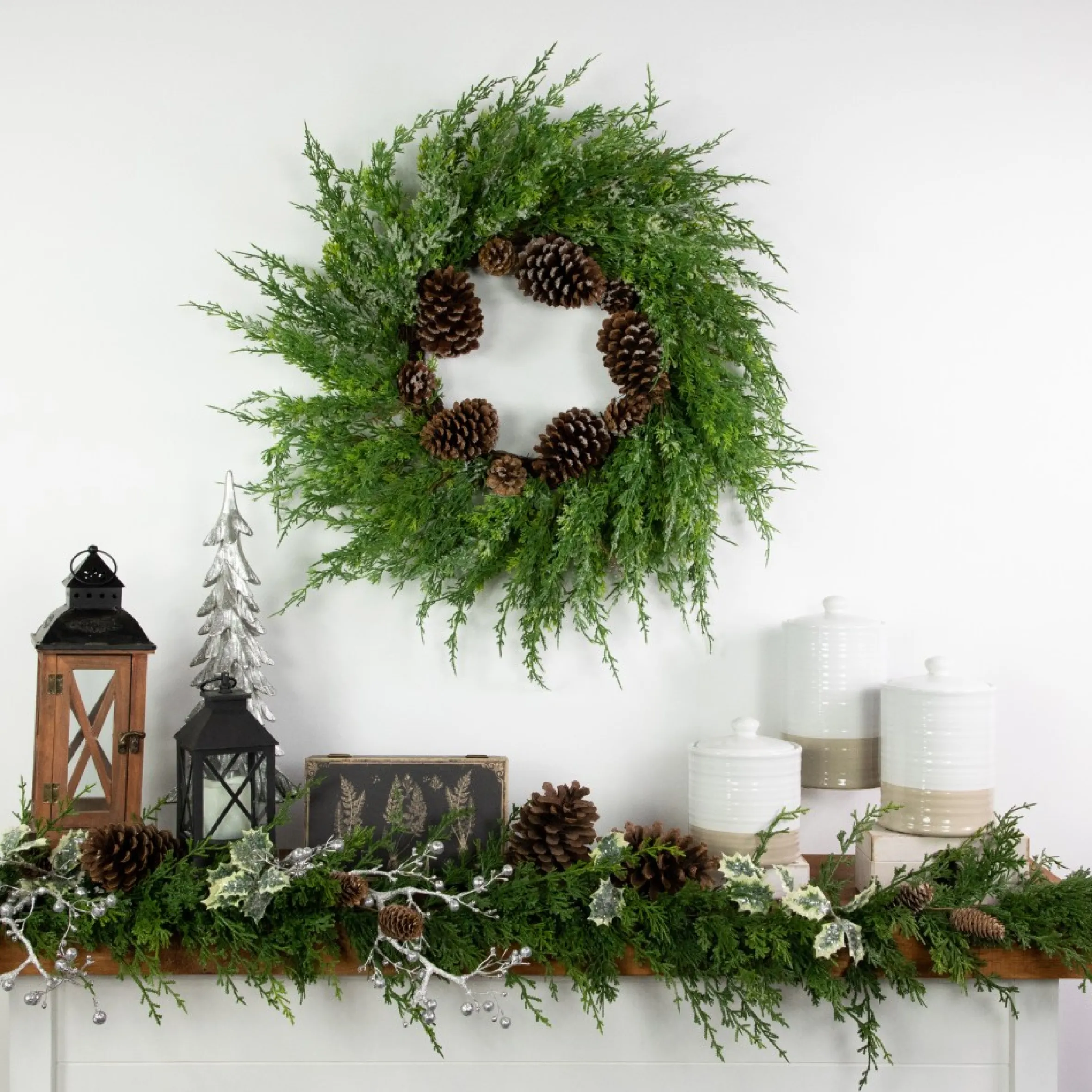 Frosted Cedar And Pine Cone Artificial Christmas Wreath, 26-Inch, Unlit