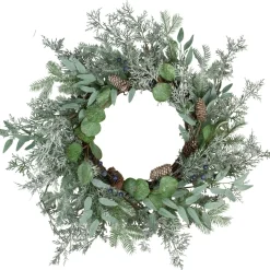 Frosted Green Mixed Foliage And Blueberries Artificial Christmas Wreath, 26-Inch, Unlit