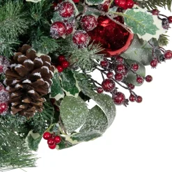 Frosted Long Needle Pine And Ornaments Artificial Christmas Wreath, 32-Inch