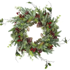 Frosted Pine And Berry Artificial Christmas Wreath, 25-Inch, Unlit