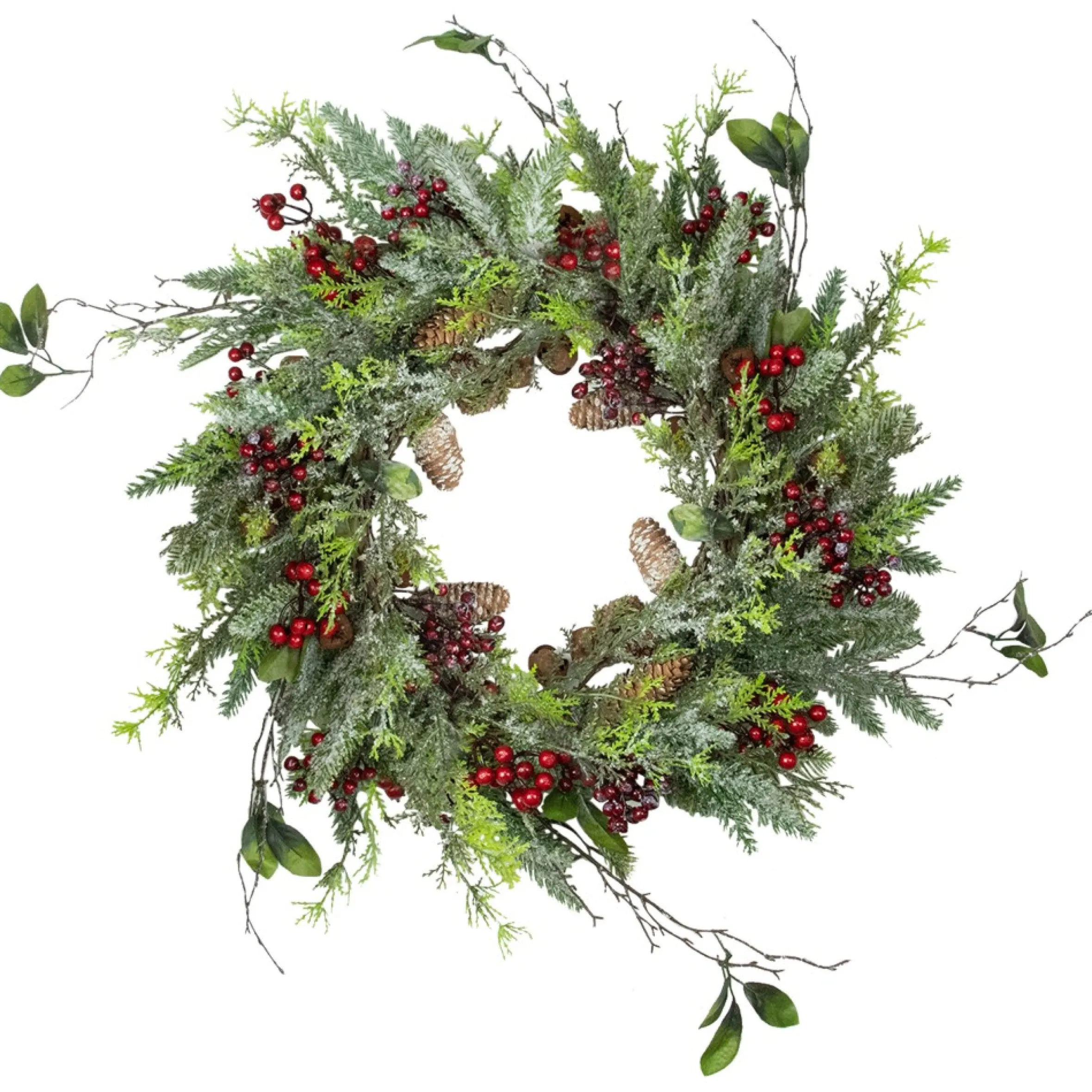 Frosted Pine And Berry Artificial Christmas Wreath, 25-Inch, Unlit