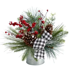 12" Frosted Pinecones And Berries Artificial Christmas Arrangement