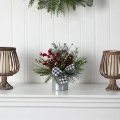 12" Frosted Pinecones And Berries Artificial Christmas Arrangement