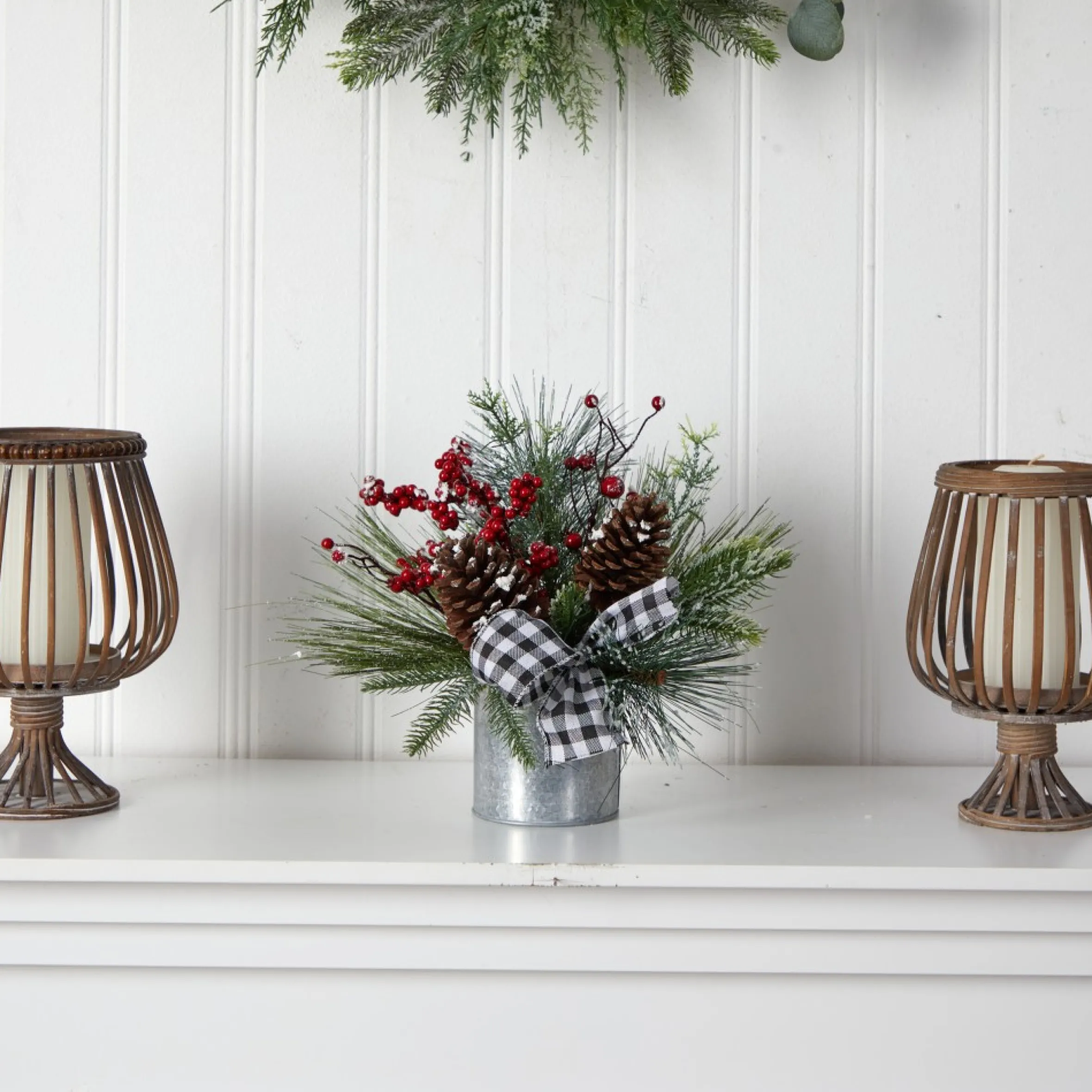 12" Frosted Pinecones And Berries Artificial Christmas Arrangement