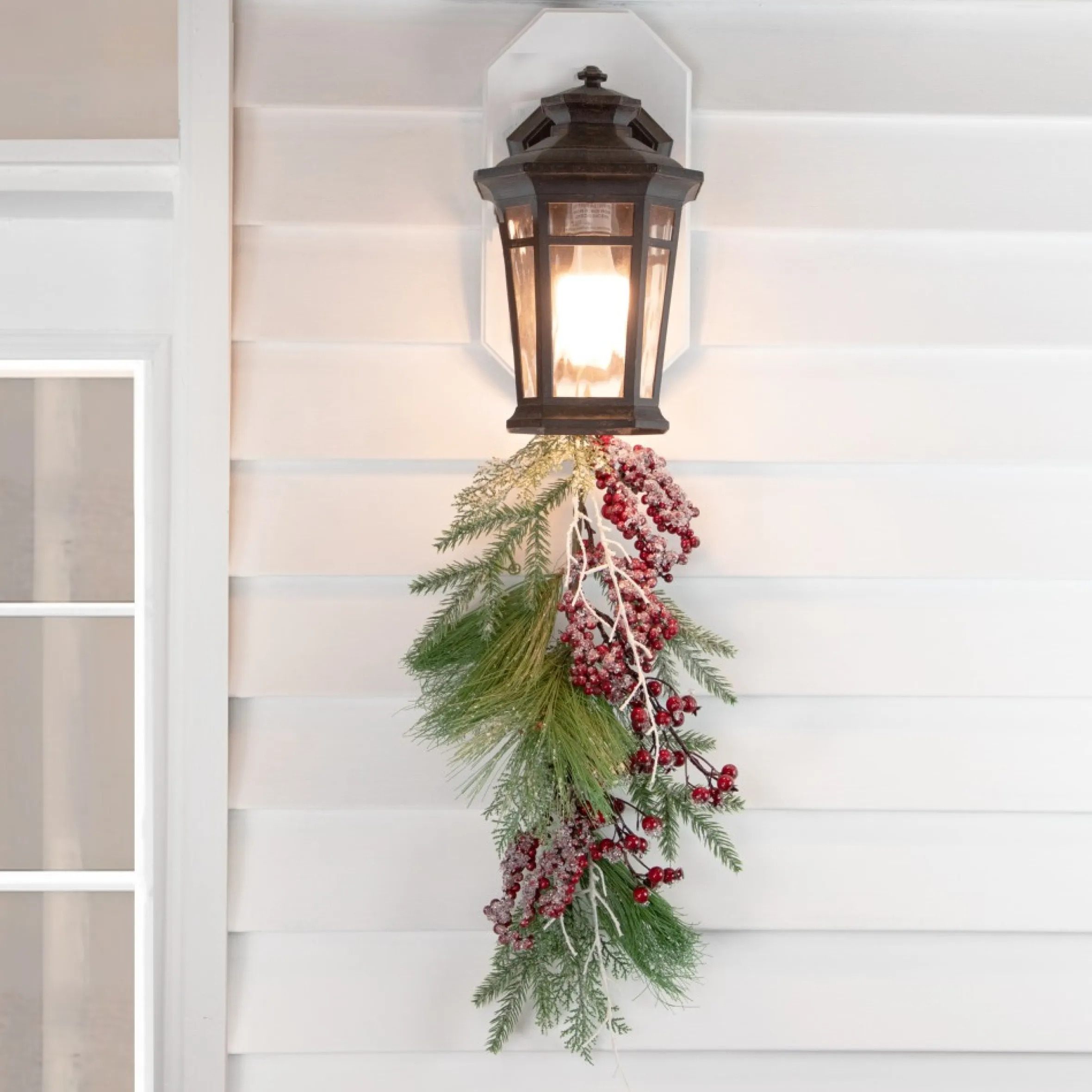28" Frosted Red Berries And Pine Cones Artificial Christmas Teardrop Swag