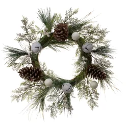 10" Frosty White Berry And Brown Bell Pine Wreath