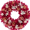 13" Fuchsia Pink And White Wooden Floral Spring Wreath With Berries