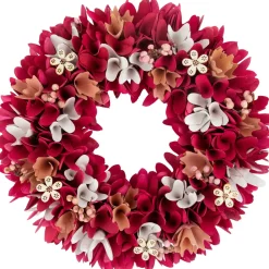 13" Fuchsia Pink And White Wooden Floral Spring Wreath With Berries