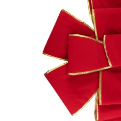 40" Giant Red 3D 11-Loop Velveteen Christmas Bow With Gold Trim