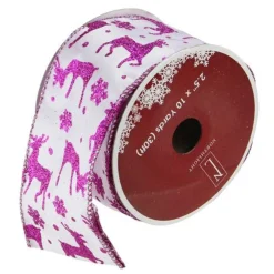 Glistening Purple Reindeer And Star Christmas Wired Craft Ribbon 2.5" X 10 Yards