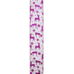 Glistening Purple Reindeer And Star Christmas Wired Craft Ribbon 2.5" X 10 Yards