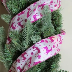 Glistening Purple Reindeer And Star Christmas Wired Craft Ribbon 2.5