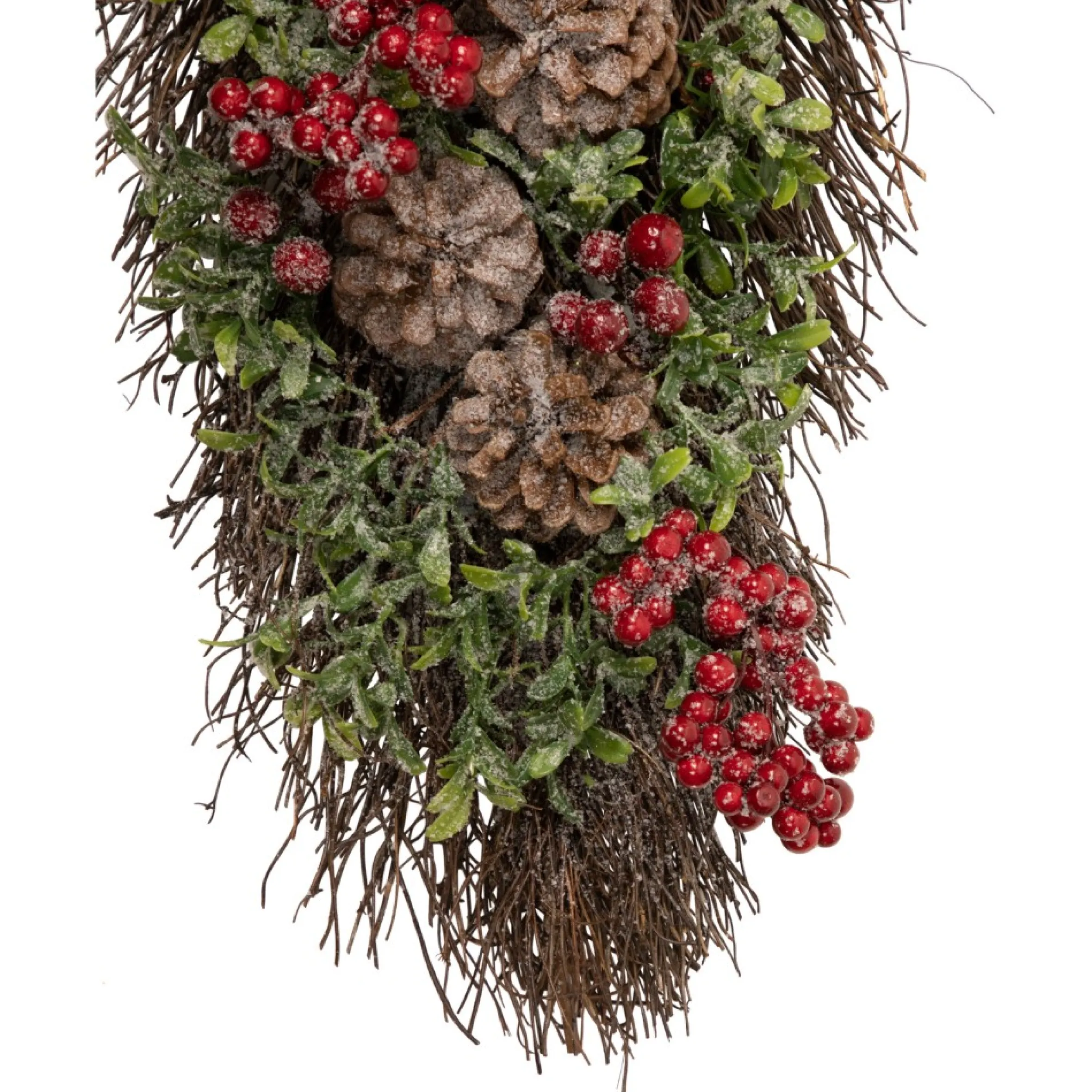 28" Glittered Pine Cone And Berry Artificial Teardrop Christmas Swag - Unlit
