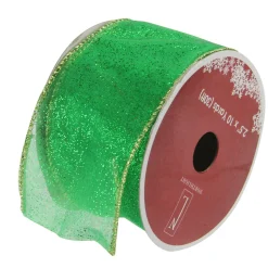 Glittering Green And Gold Solid Wired Christmas Craft Ribbon 2.5" X 10 Yards