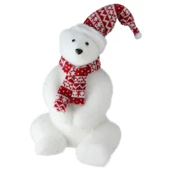 17" Glitter Polar Bear In Nordic Hat And Scarf Christmas Decor