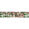 Glitter White And Green Holly Berries Christmas Wired Craft Ribbon 2.5" X 16 Yards
