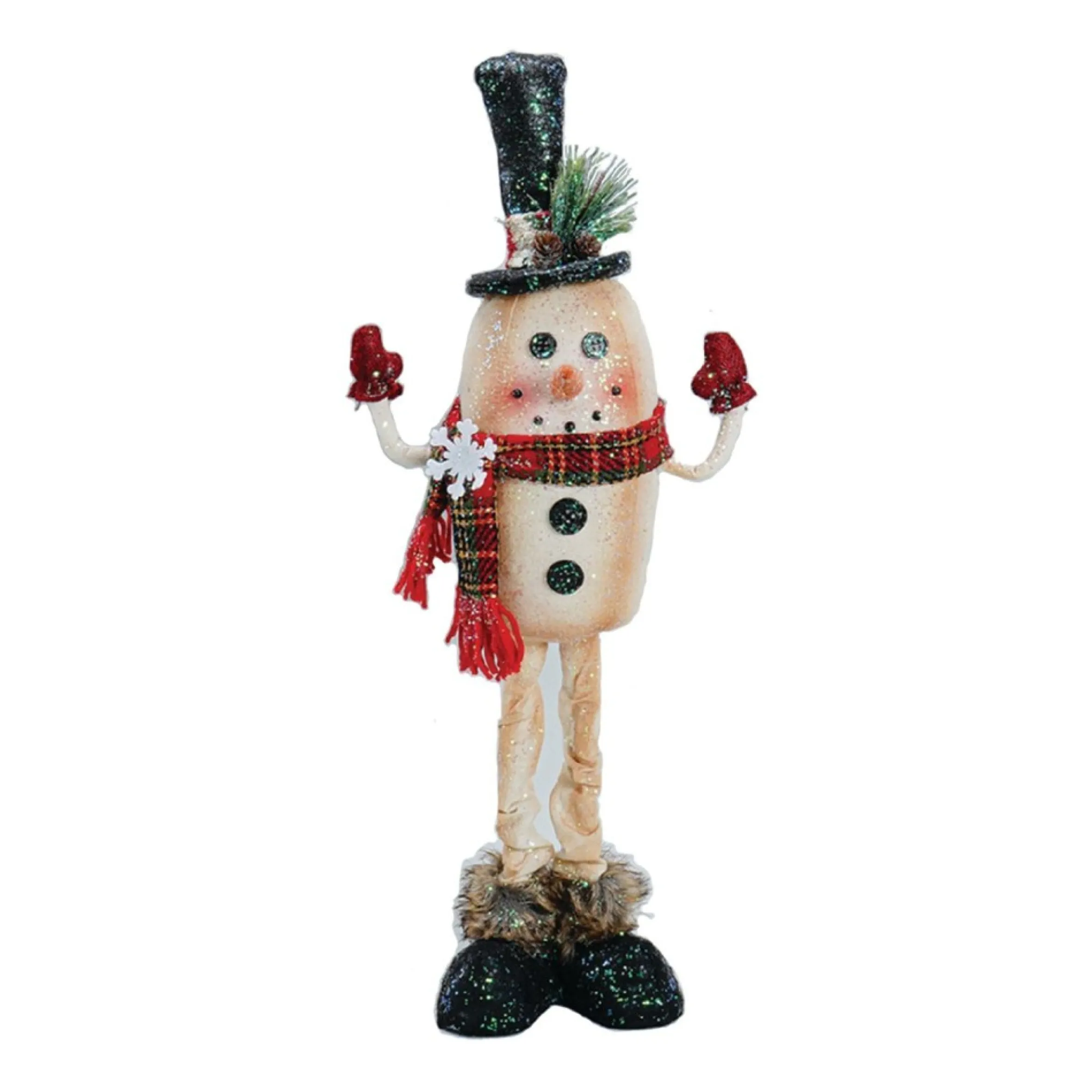 19" Glittery Snowman Handstitched Christmas Plush Figurine